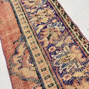 Vintage Rug, Small 1.4x3.2 ft Turkish Rug, <b>Brown</b> Ikat <b>Wool</b> Rug - Product Image 3