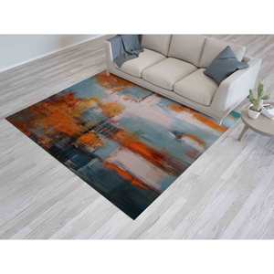 Tapis d'art abstrait : Décoration moderne de ferme, tapis rond imprimé pour entrée, tapis doux non tissé - Product Image 4