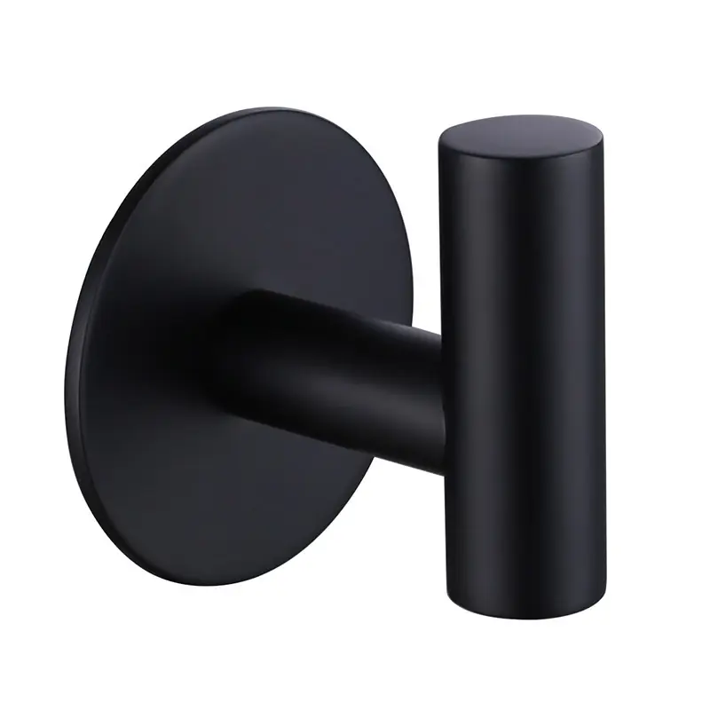 Hot Sale Amazon Matte Black Stainless Steel Clothes Hook for Bedroom Self Adhesive Bathroom Robe Hook with Strong Stickers