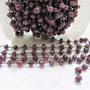 Cadena de Rosario de Alta Calidad con Cuentas Facetadas de Rubí Natural y Silverita para la Elaboración de Joyas, Tamaño 6-8mm, Plateado y Dorado - Product Image 1