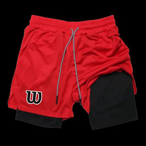 กางเกงวิ่งขาสั้น2-in-1ของผู้ชายเอวกลางทอตาข่ายระบายอากาศบาสเก็ตบอลยิมออกกำลังกายลำลองสำหรับฤดูร้อน - Product Image 2