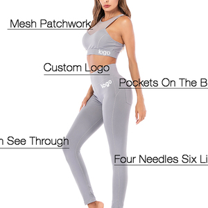 Wholesale High Quality <b>Women</b> Fitness Sportswear Gym Running Workout Active Wear Mesh Bra and Pants Yoga Sets - Product Image 4