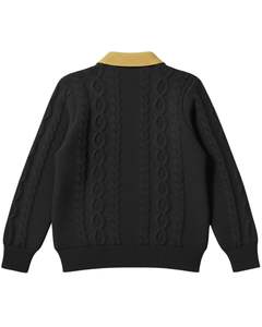 Suéter Polo de Punto Trenzado Personalizado para Hombre, Manga Larga, Cuello con Botones, Cuello en Contraste, Jersey de Invierno en Negro Clásico - Product Image 2