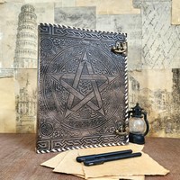Carpeta de Anillas de Cuero NEW ERA NEE-FILEFOLDER con Diseño de Pentagrama para Grimoire - Organizador de Archivos Vintage