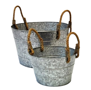 Maceta de Metal galvanizada de estilo elegante, venta de fábrica, mango de cuerda, maceta galvanizada, maceta decorativa para suelo de balcón para jardín - Product Image 1