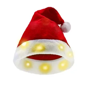 DMX Programmable Plush Luminous LED Santa Hats Christmas Decor Supplies Multi Color Remote Control LED Lights Up Christmas Hat