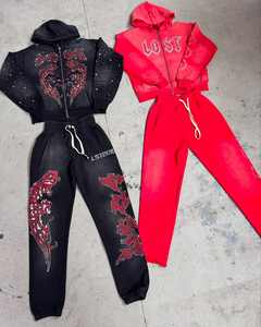 Sweat-shirt à logo personnalisé pour hommes, pantalon de survêtement à capuche, survêtement lourd délavé à l'acide, survêtement 100% coton découpé et cousu - Product Image 5