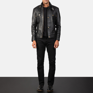 Veste de motard en cuir imperméable unisexe pour homme, style élégant, en peau de mouton, boutonnée, avec ceinture, poches poitrine, en coton, pour l'hiver - Product Image 6