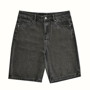 Hip Hop Baggy Fit Short en jean court hommes jambe droite lavé solide décontracté 100% coton écologique respirant - Product Image 6