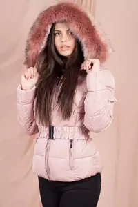 Veste matelassée à cordon de serrage personnalisée OEM ODM, veste en duvet à capuche blanche, manteau d'hiver pour femmes - Product Image 2