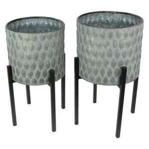 Juego de 4 macetas galvanizadas de diseño antiguo con diferentes tamaños y formas personalizadas para uso en patio y jardín - Product Image 2