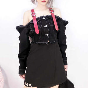 Dernier modèle de vente en gros de vestes femme à épaules dénudées mode veste en jean sexy à manches longues pour dames - Product Image 3