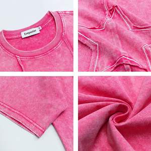 T-shirts en tricot délavé coupe classique pour hommes, hauts à manches courtes Y2K pour femmes, streetwear décontracté unisexe, 100 % coton - Product Image 5