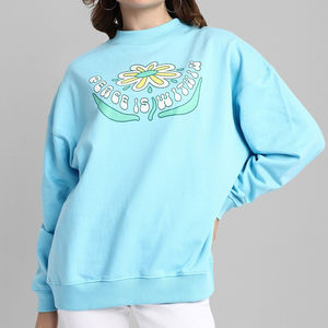 Imprimé floral manches longues épaules tombantes pull sweats Double face coton col rond épaule tombante pull sweats - Product Image 1