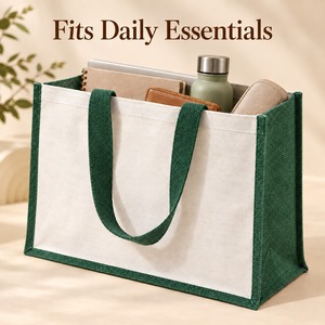 Bolsa de Yute Laminado Verde 16x13x6 cm, con Logotipo Personalizado, Reutilizable, para Regalos, con Base Reforzada, PriGlob Exim - Product Image 5
