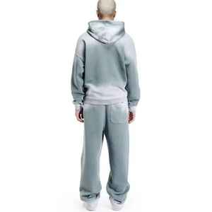 Ensemble de survêtement décontracté grande taille pour homme, coupe oversize, délavé à l'acide, respirant, avec pantalon évasé et sweat à capuche, 100% coton - Product Image 6