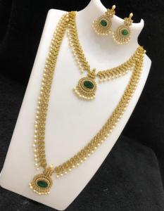 Conjunto de collar combinado chapado en oro con piedras AD de diseño único exclusivo de alta calidad con pendientes para colección de ropa de boda - Product Image 4