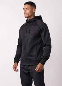 Dernier modèle de survêtement deux pièces à capuche et fermeture éclair complète en poly noir Ensemble de jogging Pantalon et veste de survêtement avec logo personnalisé Survêtement pour homme - Product Image 2