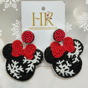 ต่างหูห่วงลูกปัดแบบจีบชุบทอง24K ที่สง่างามพร้อมจี้รูปความสุขอุปกรณ์วันหยุดคริสต์มาสขนาดเล็ก - Product Image 1