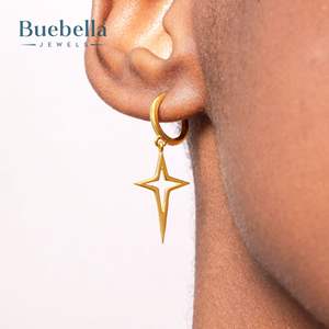 Pendientes colgantes de estrella de cuatro puntas chapados en oro de 18 quilates de plata de ley 925 hechos a mano, joyería de boda estilo Hip Hop para hombre, moissanita - Product Image 1