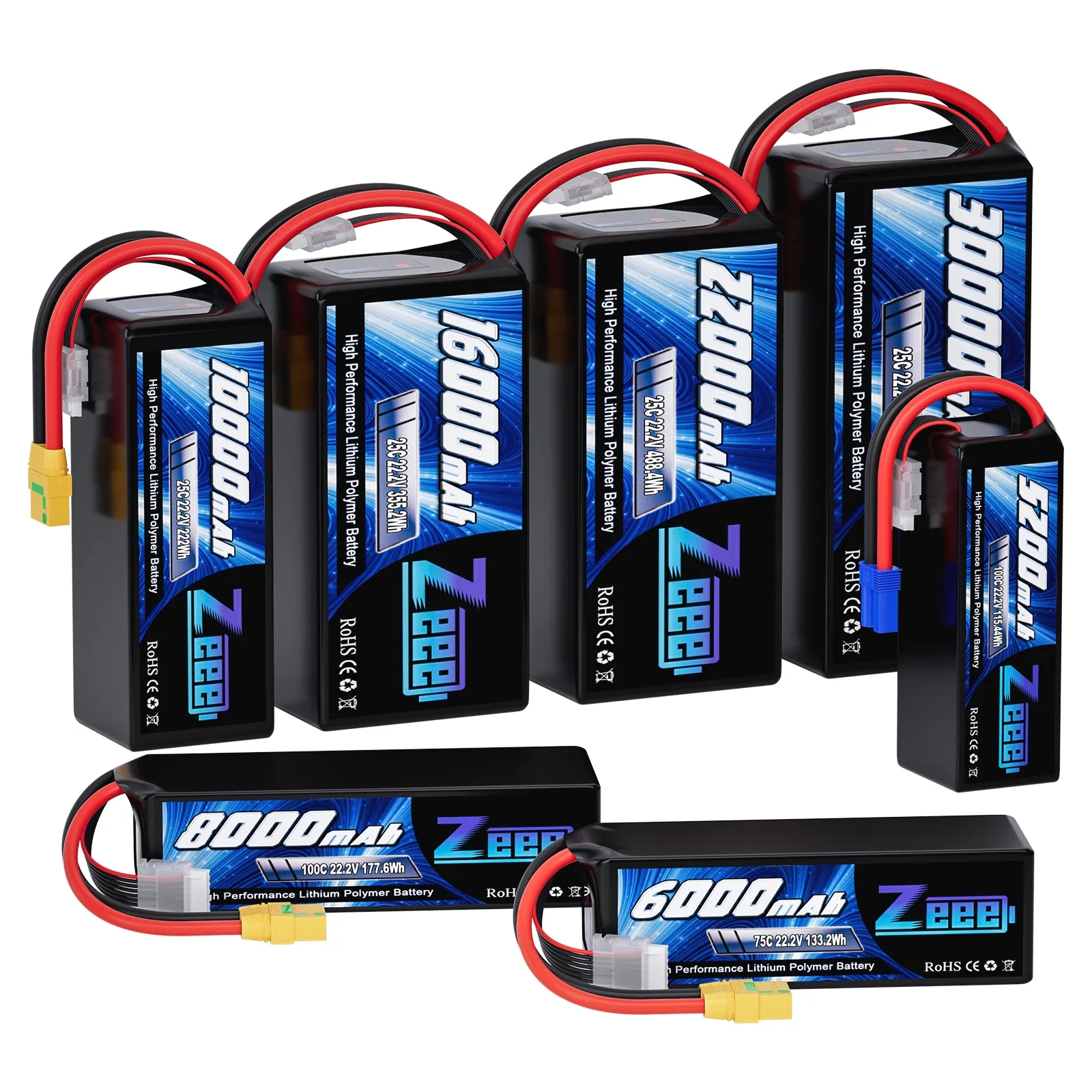 Batterie de drone Zeee FPV 22.2V 6S 5200/6000/8000/10000/12000/16000/22000/30000mAh 6S Lipo Batterie pour drone FPV UAV