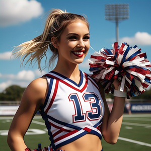 Haut court de danse de performance en jersey de pom-pom girl en polyester 100% pour femmes avec chemise de pom-pom girl imprimée - Product Image 1