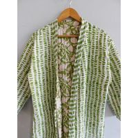 Robe de bain kimono en coton doux pour femmes, col en V, matelassée, style bohème hippie, imprimé floral fait main, manches longues, séchage rapide, respirante, maxi