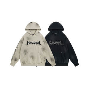 Sudadera con capucha de mezcla de algodón desgastado para hombre con bordado de punto de cadena serigrafiado para la temporada de invierno - Product Image 1