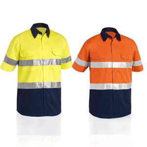 <b>Men</b> Hi Vis Orange Navy <b>Short</b> <b>Sleeve</b> <b>Shirts</b> Reflective Work Wear Safety <b>Shirt</b> - Product Image 1