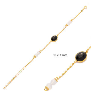 Quartz noir ovale Design or lunette Bracelet Theia bijoux en argent en gros à la main 925 bijoux en Sterling - Product Image 2