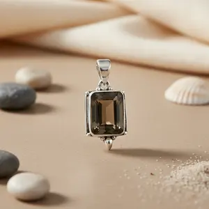 Colgante de Plata 925 con Cuarzo Ahumado para Mujer, Joyería Artesanal con Piedras Preciosas, con Patrón de Animal en Oro Rosa, Colgante con Baño de Rodio - Product Image 3