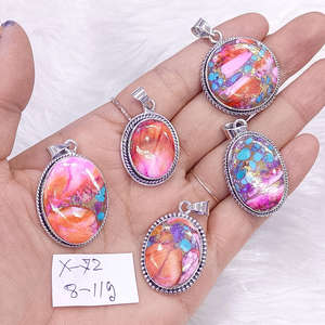 Pendentifs en argent 925 avec pierre précieuse turquoise huître rose, accessoires de bijouterie fine, pendentifs raffinés - Product Image 1