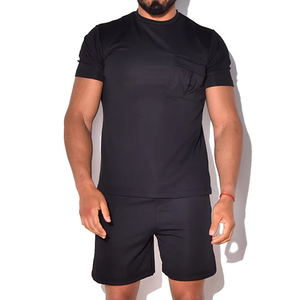 ชุดกางเกงขาสั้นลำลองสำหรับผู้ชายชุดเซตคู่แขนสั้นสีพื้นคอกลมทรงสลิมฟิตผ้าฝ้ายระบายอากาศได้ดีดีไซน์ใหม่ - Product Image 1