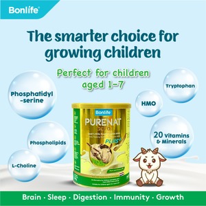 Lait de chèvre pour enfants Bonlife Purenat Gold Plus avec DHA, HMO, probiotiques, prébiotiques pour le soutien du cerveau (400Can) - Product Image 2