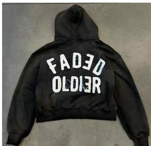 100% coton broderie Vintage ciré en détresse recadrée à capuche Sunfaded acide lavé conception personnalisée des fabricants ensemble élégant - Product Image 4