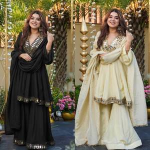 Vêtements à la mode pour femmes, costume de soirée indien de créateur, fil Cosmos avec un haut en miroir véritable et un palazzo avec dupatta - Product Image 5