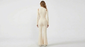 Mono elástico de manga larga para mujer, con pierna acampanada, de una pieza, informal, para uso diario, ropa personalizada - Product Image 2
