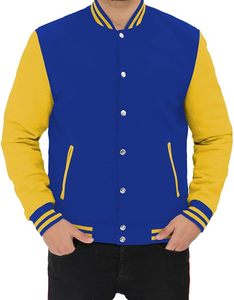 Unisex Versity Jackets <b>Genuine</b> White Leather Sleeves Wool Letterman Varsity Baseball College University Bomber Jackets - Product Image 3