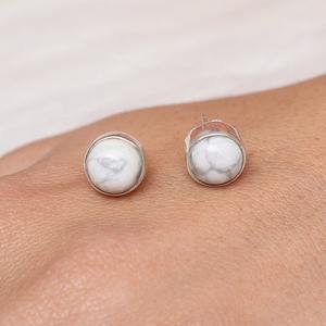 925 sólido niñas diseñador mejor calidad regalo de boda pendientes 925 plata esterlina hecha a mano piedras preciosas howlita Stud pendientes joyería - Product Image 3