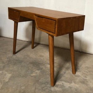 Bureau console minimaliste en teck, style nordique, avec 2 tiroirs et pieds effilés pour bureau à domicile ou chambre d'hôtel - Product Image 4