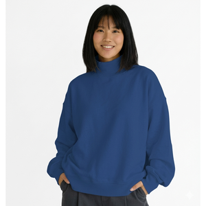 Sweat-shirt à col roulé surdimensionné bleu clair pour femmes, en coton tricoté uni, respirant, Trackstar OEM Private Label - Product Image 4
