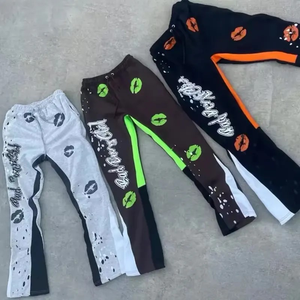 2025 personnalisé hommes évasé Jogging pantalons de survêtement taille élastique Streetwear décontracté mi pantalons de survêtement vente chaude lavage Flare bouffée impression - Product Image 1