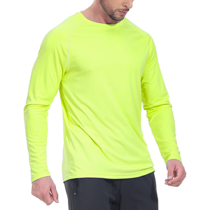 Men's <b>Neon</b> Yellow Long Sleeve O-Neck Quick Dry Knitted <b>T</b>-<b>Shirt</b> Regular Fit Solid Color Trackstar OEM Private Label TSI-G05-P0005 - Product Image 1