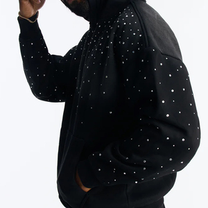 <b>Men</b> High Quality Rhinestones <b>Oversized</b> <b>Hoodie</b> With Kangaroo Pockets & Zipper Closure Customized Pullover Design Heavyweight <b>Men</b> - Product Image 4