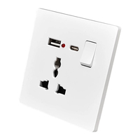 Prise murale multifonctionnelle, panneau en plastique, prise de courant, appareil USB type-C, sortie 13A 250V, indice de protection IP48
