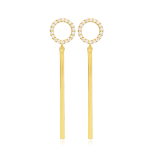 Round Hollow Stud <b>Long</b> <b>Earring</b> Plain Stick Design Turkish Wholesale 925 Sterling <b>Silver</b> Jewelry Handcrafted - Product Image 1