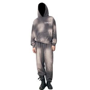 Survêtements en molleton gris vintage avec logo personnalisé survêtements délavés au soleil 400 g/m² ensemble pantalon de survêtement et sweat à capuche vierge délavé à l'acide - Product Image 4