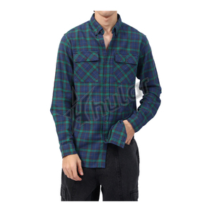 เสื้อเชิ้ตผ้าสักหลาดสำหรับผู้ชายผ้าฝ้าย100% มีกระเป๋ามีกระดุมแบบกำหนดเองมีกระเป๋าผ้าฟลีซแขนยาวลำลองย้อมสีด้วยเส้นด้าย - Product Image 5