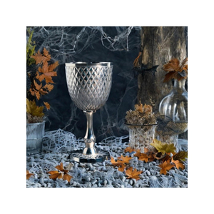 Silver Finish Brass <b>Goblet</b> Cup | Handmade Textured Chalice Vintage Style Table Decor | Premium Metal Serveware Elegant Gift Item - Product Image 1