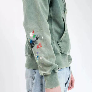 Haute qualité 100% coton lavé à l'acide Vintage à capuche solide brodé pierre lavé vieux pull imprimer automne haute rue série - Product Image 6